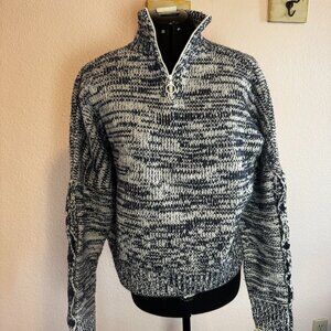 Akris Punto Sweater Quarter Zip Wool Blend Blue Marbled Sz 6